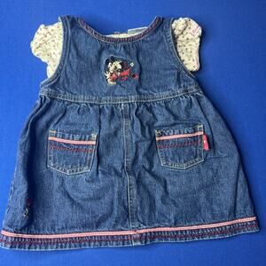 VTG 90’s Disney Mickey Mouse & Minnie Denim Toddler Girl’s Dress Size 12 Months